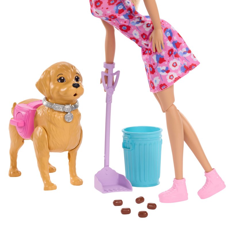 Barbie Barbie-Coffret Barbie “Malibu” et son chiot Promenade et Besoins