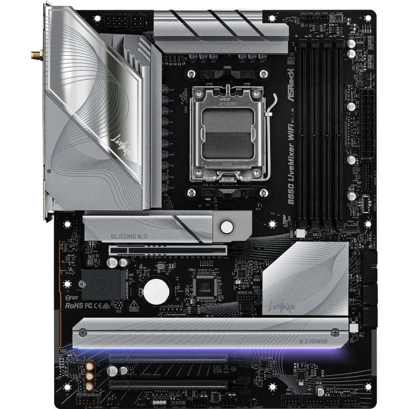 Asrock B850 LIVEMIXER WIFI, AMD B850, AM5, ATX, 4 DDR5, HDMI, DP, Wi-Fi 7, 2.5G LAN, RGB, 3x M.2