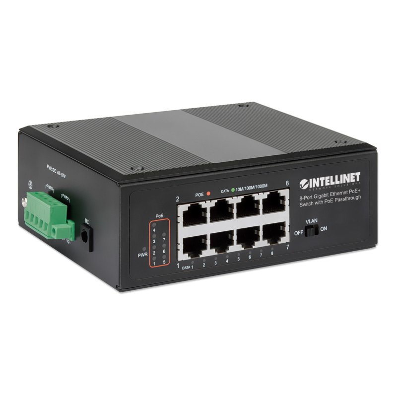 Intellinet Commutateur réseau (switch) industriel Gigabit Ethernet PoE 8 ports avec passthrough PoE, 1 port PD PoE 95