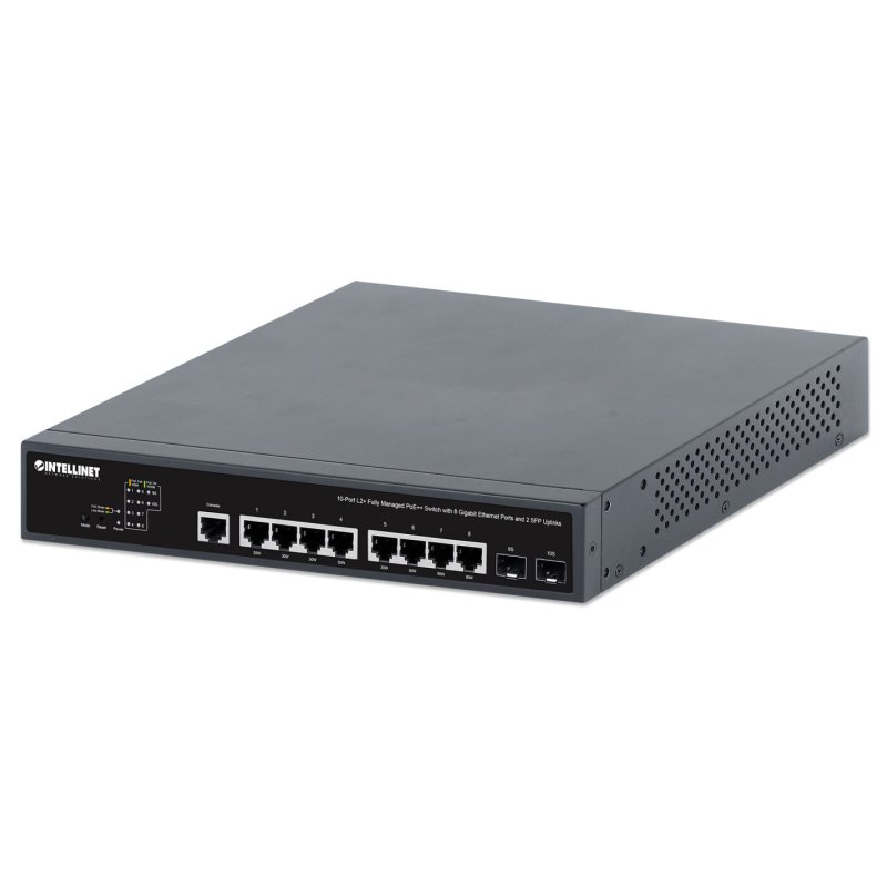 Intellinet 10-Port L2 Fully Managed PoE Switch with 8 Gigabit Ethernet Ports and 2 SFP Uplinks