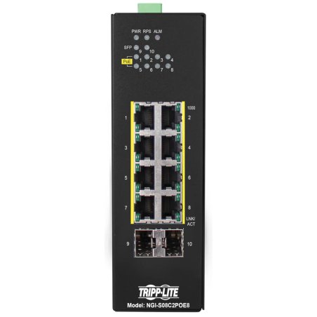 Tripp Lite NGI-S08C2POE8 8-Port Lite Managed Industrial Gigabit Ethernet Switch - 10/100/1000 Mbps, PoE 30W, 2 GbE SFP