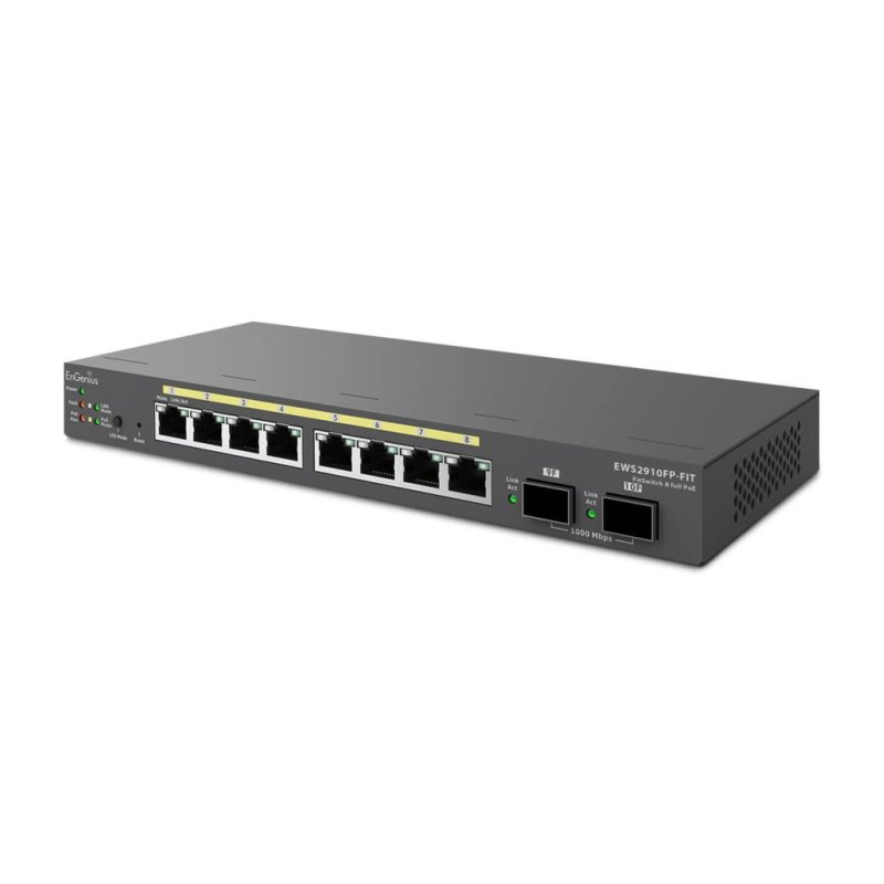 EnGenius Switch 8-port GbE PoE.af/at( ) 130W, 2xSFP Desktop wall-mountable