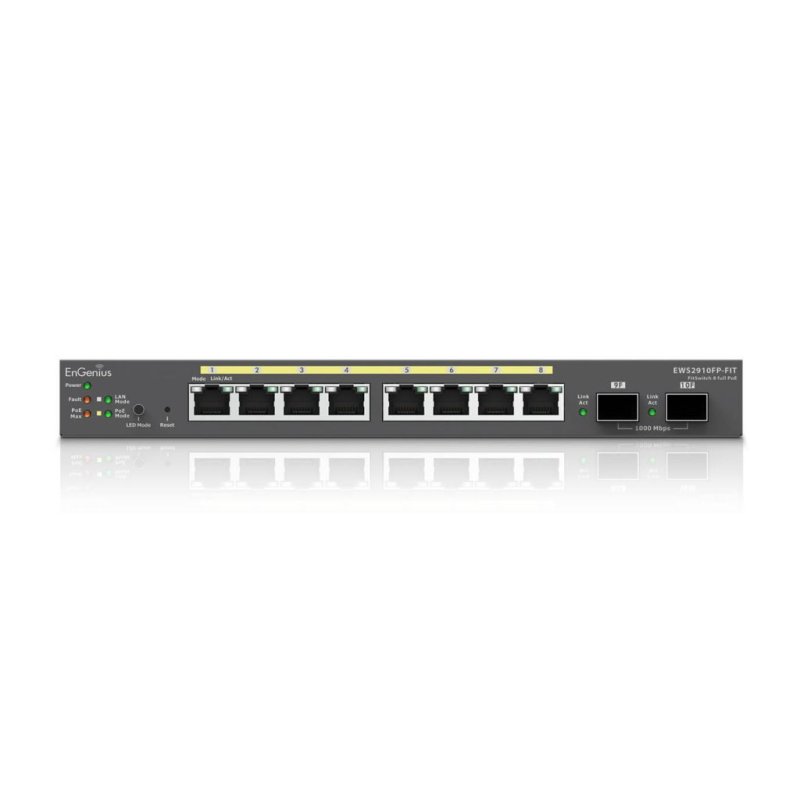 EnGenius Switch 8-port GbE PoE.af/at( ) 130W, 2xSFP Desktop wall-mountable