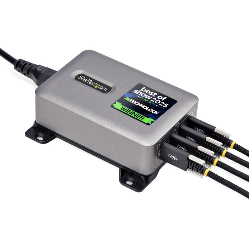 StarTech.com 4-Port Multi-Device USB-C Charger, 240W Total, Single Port 140W EPR, PD 3.1, Screw Locking Ports,