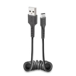 SBS Lade-/Datenkabel USB-A auf USB-C 17cm bis 50cm Spiralkabel schwarz