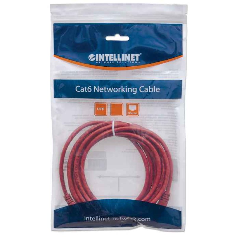 Intellinet Network Patch Cable, Cat6, 2m, Red, CCA, U/UTP, PVC, RJ45, Gold Plated Contacts, Snagless, Booted, Lifetime