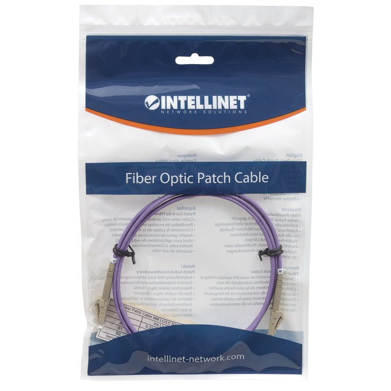 Intellinet Fiber Optic Patch Cable, OM4, LC/LC, 2m, Violet, Duplex, Multimode, 50/125 µm, LSZH, Fibre, Lifetime