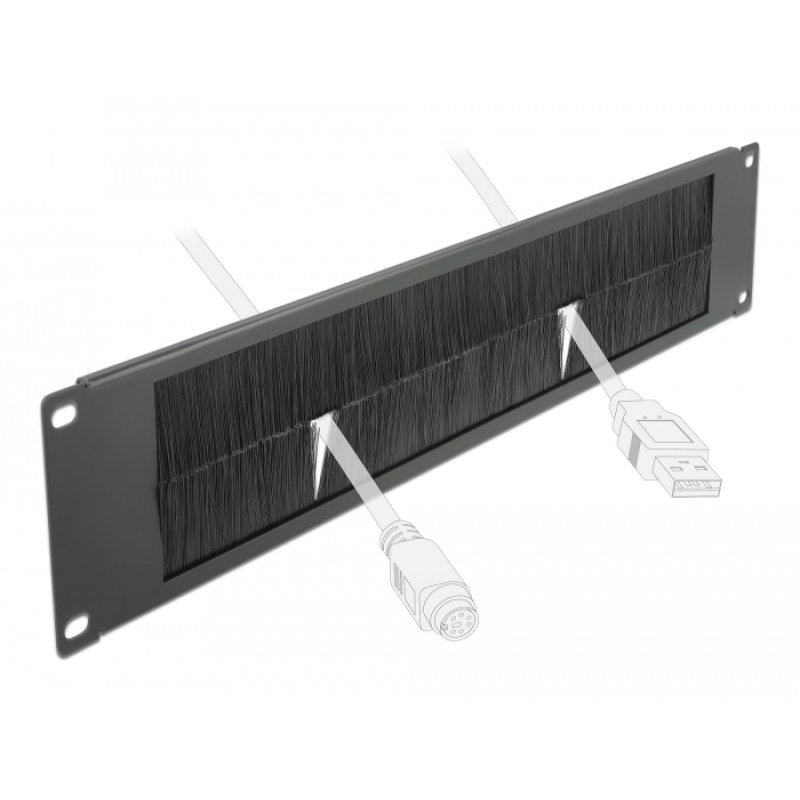 DeLOCK Bande passe-câble à brosse 2U 19″, noire