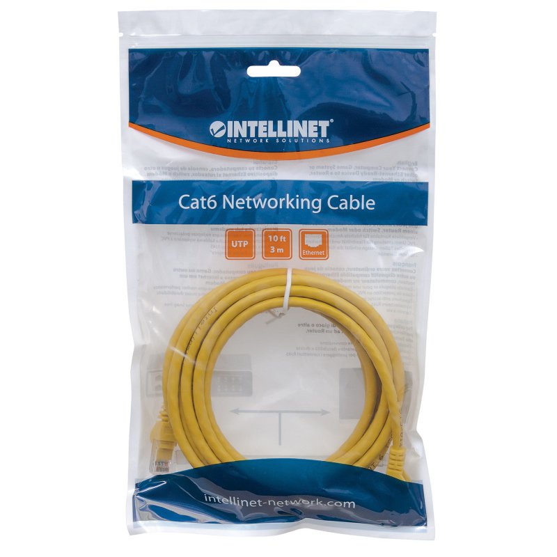 Intellinet Network Patch Cable, Cat6, 3m, Yellow, CCA, U/UTP, PVC, RJ45, Gold Plated Contacts, Snagless, Booted,