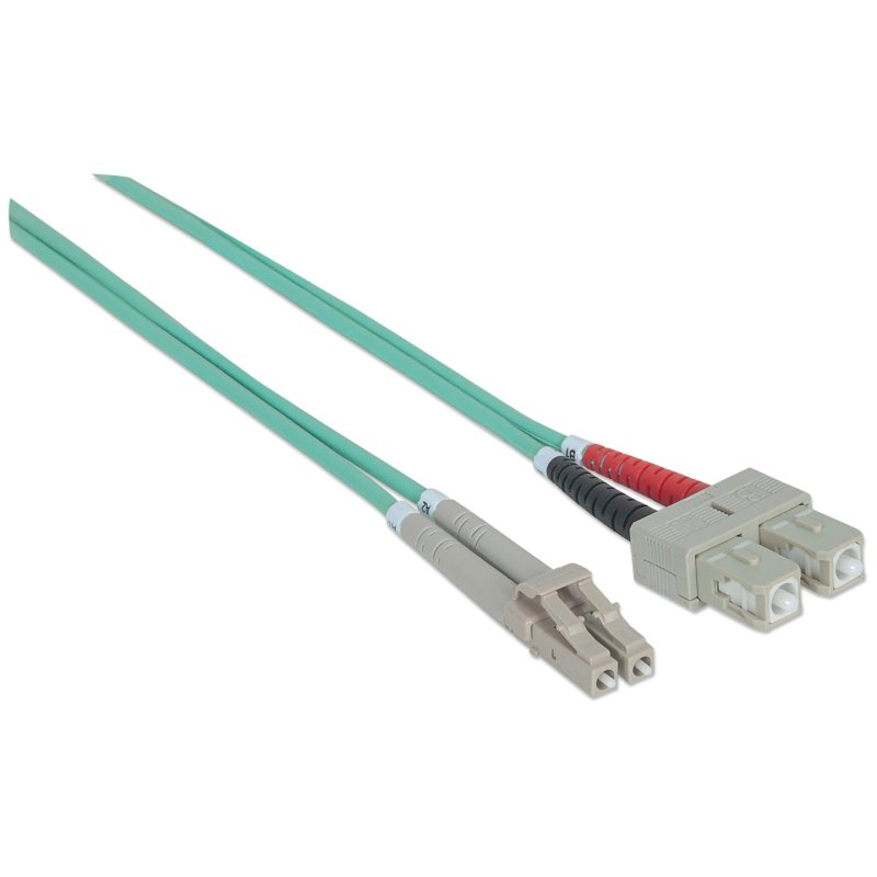 Intellinet Fiber Optic Patch Cable, OM3, LC/SC, 2m, Aqua, Duplex, Multimode, 50/125 µm, LSZH, Fibre, Lifetime Warranty