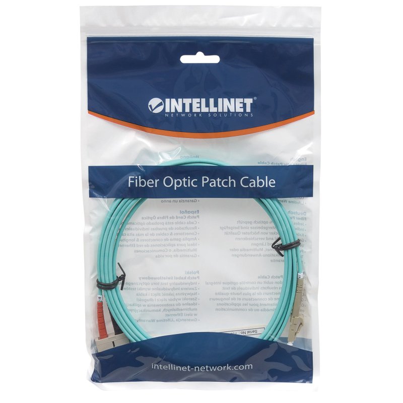 Intellinet Fiber Optic Patch Cable, OM3, LC/SC, 2m, Aqua, Duplex, Multimode, 50/125 µm, LSZH, Fibre, Lifetime Warranty