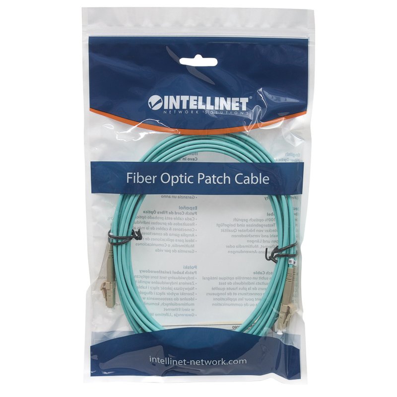 Intellinet Fiber Optic Patch Cable, OM3, LC/LC, 3m, Aqua, Duplex, Multimode, 50/125 µm, LSZH, Fibre, Lifetime Warranty