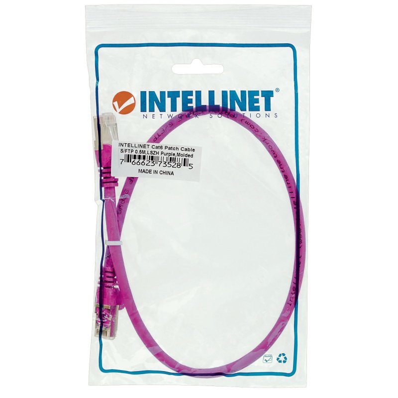 Intellinet Câble patch réseau, Cat6, 0,5 m, rouge, cuivre, S/FTP, LSOH/LSZH, PVC, RJ45, contacts plaqués or,