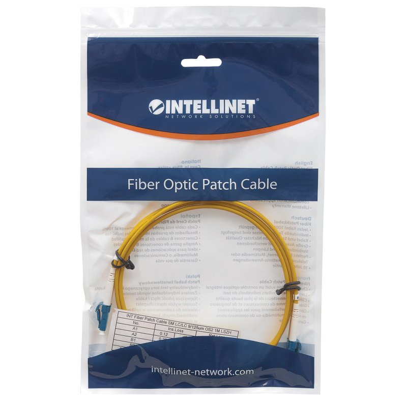 Intellinet Fiber Optic Patch Cable, OS2, LC/LC, 3m, Yellow, Duplex, Single-Mode, 9/125 µm, LSZH, Fibre, Lifetime