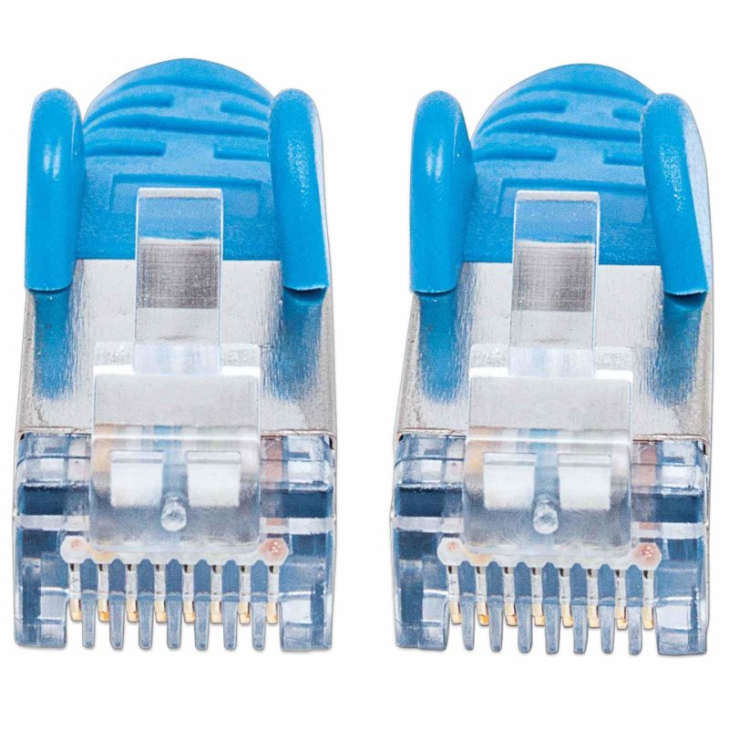 Patchkabel Cat6a-Stecker/Cat7-Rohkabel 0,5m blau