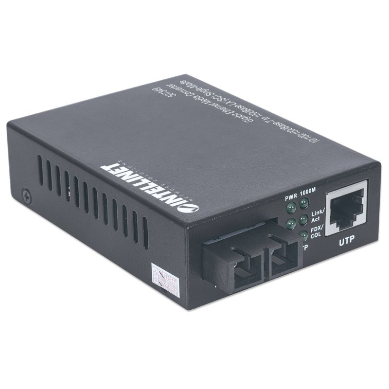 Intellinet Gigabit Ethernet Single Mode Media Converter, 10/100/1000Base-T to 1000Base-Lx (SC) Single-Mode, 20km