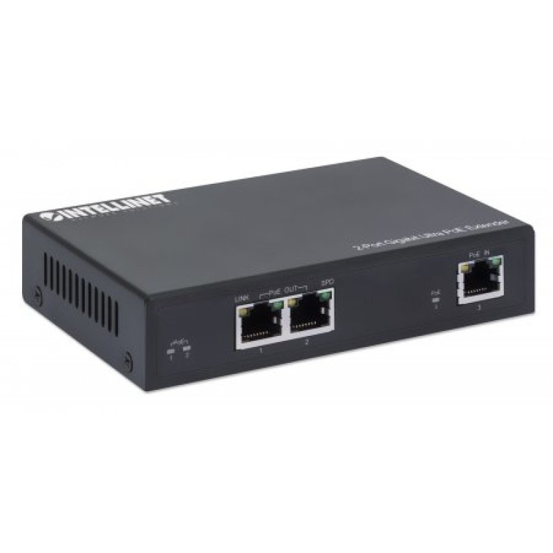 Intellinet 2-Port Gigabit Ultra PoE Extender, Adds up to 100 m (328 ft.) to PoE Range, PoE Power Budget 60 W, Two PSE
