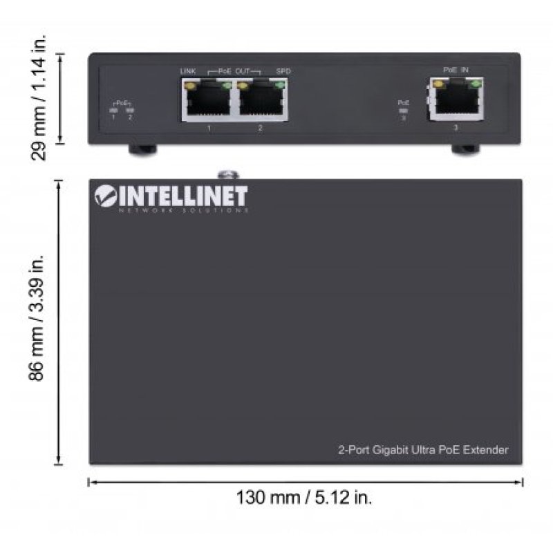 INTELLINET 2-Port Gigabit Ultra PoE-Extender 60W um 100m