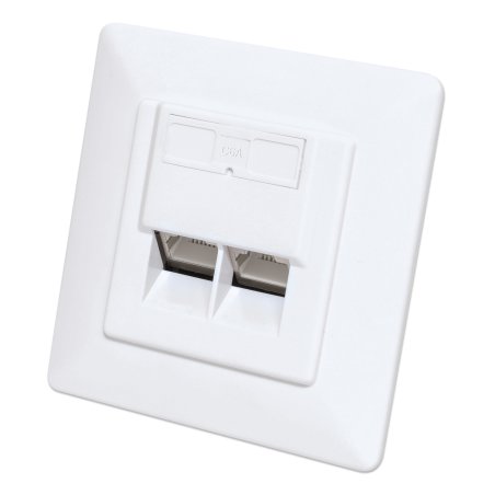 Intellinet 2-Port Cat6a 10G Shielded RJ45 Wall Plate Flush Mount with Faceplate, STP, Signal White RAL9003