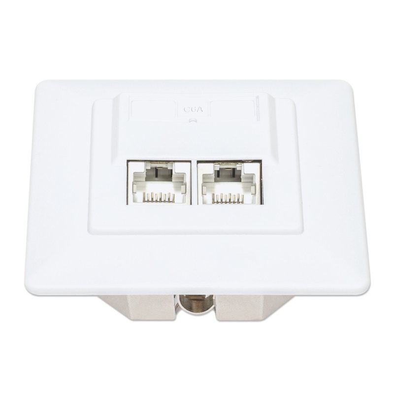 Intellinet 2-Port Cat6a 10G Shielded RJ45 Wall Plate Flush Mount with Faceplate, STP, Signal White RAL9003