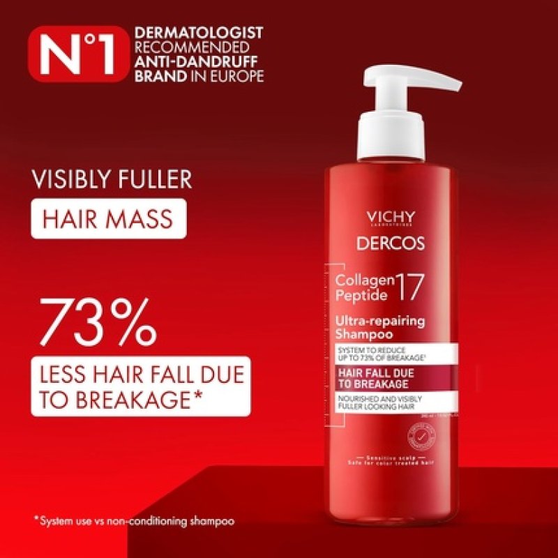 Dercos Collagen Peptide 17 Ultra Repairing Shampoo Anti Hair Fall & Bond Repair