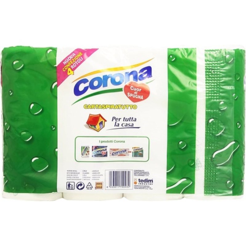 Crown Virtuous Sponge Cartaspiratutto - Pack of 4 Rolls