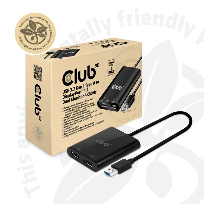 USB3 Adapter USB - 2x Displayport 1.2 Club3D