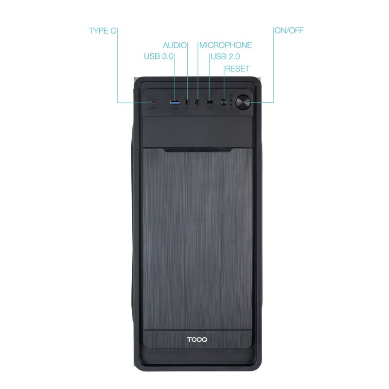 TooQ Mid-Tower, ATX / MicroATX / Mini- ITX, 1x USB 3.0, 1x USB 2.0, 1x USB-C, Audio HD, Mic, 500W, 3.6kg
