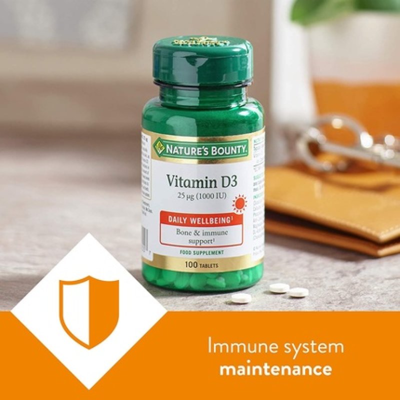 Nature's Bounty Vitamin D3 25µg Tablets High Strength Bone Muscle and Immunity Support 100 Tablets