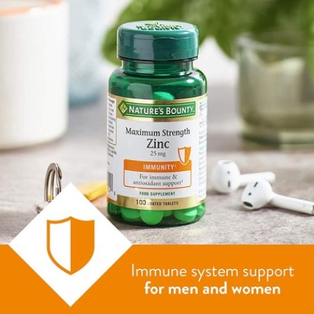 Nature's Bounty Maximum Strength Zinc Immunity Support and Antioxidant Supplement 100 Tablets 25mg
