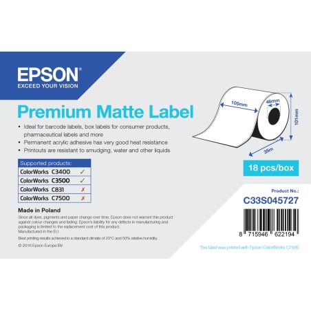 EPSON Premium Matte Label 105mmx35m Continuous Roll