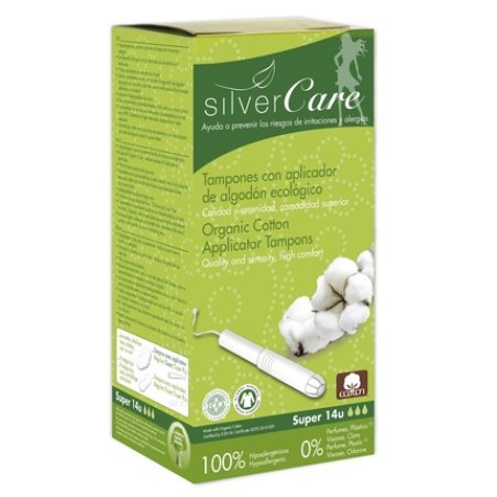Silver Care Organic Cotton Tampons With Applicator Super 14 Pieces
