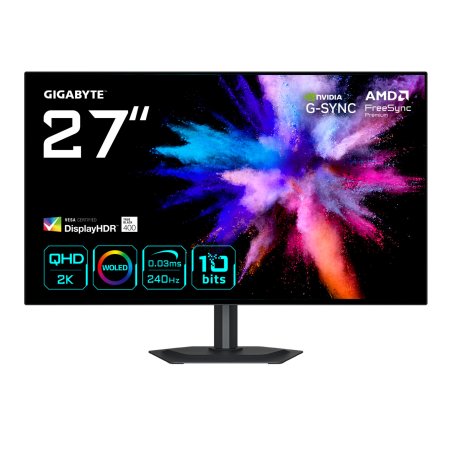 GIGABYTE GO27Q24G 27” OLED 2K QHD Gaming Monitor - 2560 x 1440, 240Hz, 0.03ms, 275 cd/m², FreeSync Premium, G-Sync