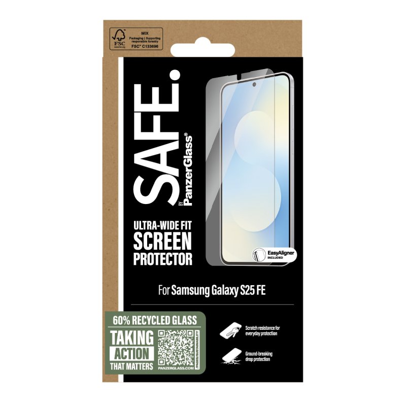 PanzerGlass SAFE. by Screen Protector Samsung Galaxy S25 FE 5G | Ultra-Wide Fit w. EasyAligner Protection d'écran
