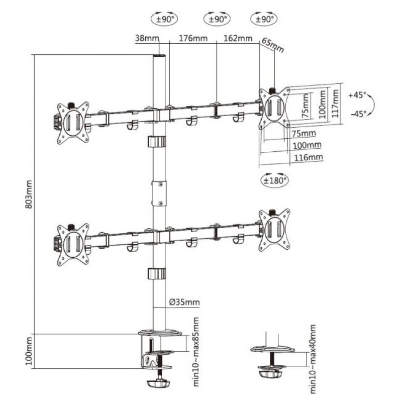 Equip Support de bureau pour moniteur quadruple articulé 17« -32 ».