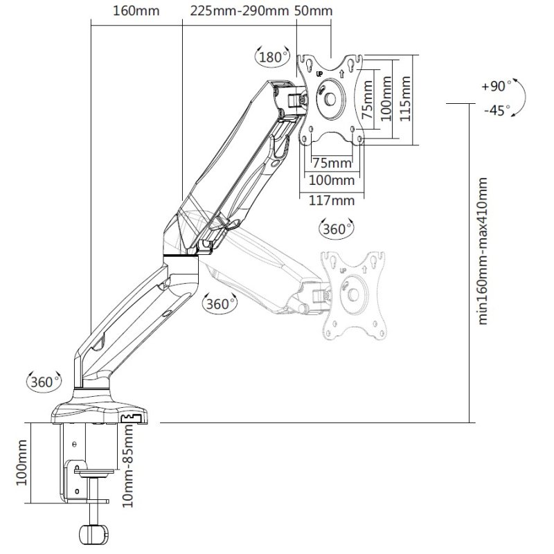 equip Tischhalterung 17" bis 32" / 9kg 1TFT 360 Gasfeder