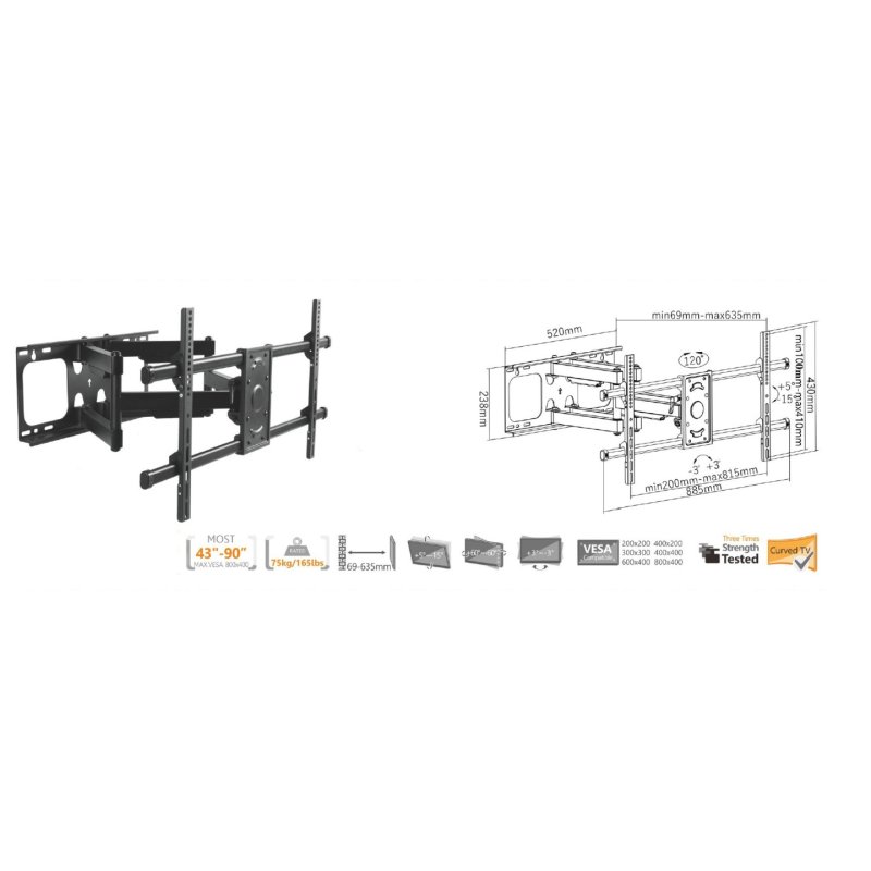 Equip 37"-90" Tilt/Swivel TV Wall Mount Bracket