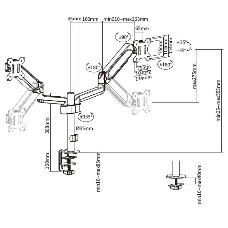 equip Tischhalterung 17" - 32" 2TFT je 9kg 360 Gasfeder schwarz