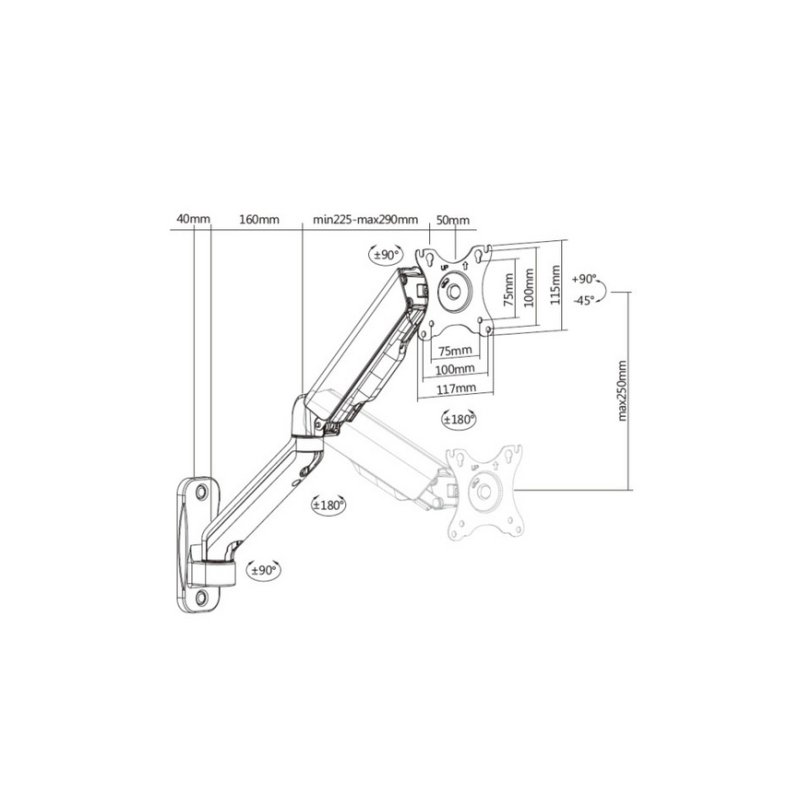 Equip 17"-32" Single Monitor Wall-Mounted Bracket, Arm length:564mm