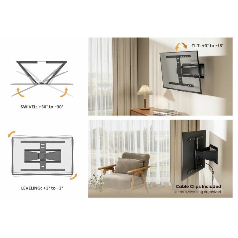 Equip Wandhalterung 43"-90"/1TFT Slim/V.b 1Gelenk 50Kg sw retail