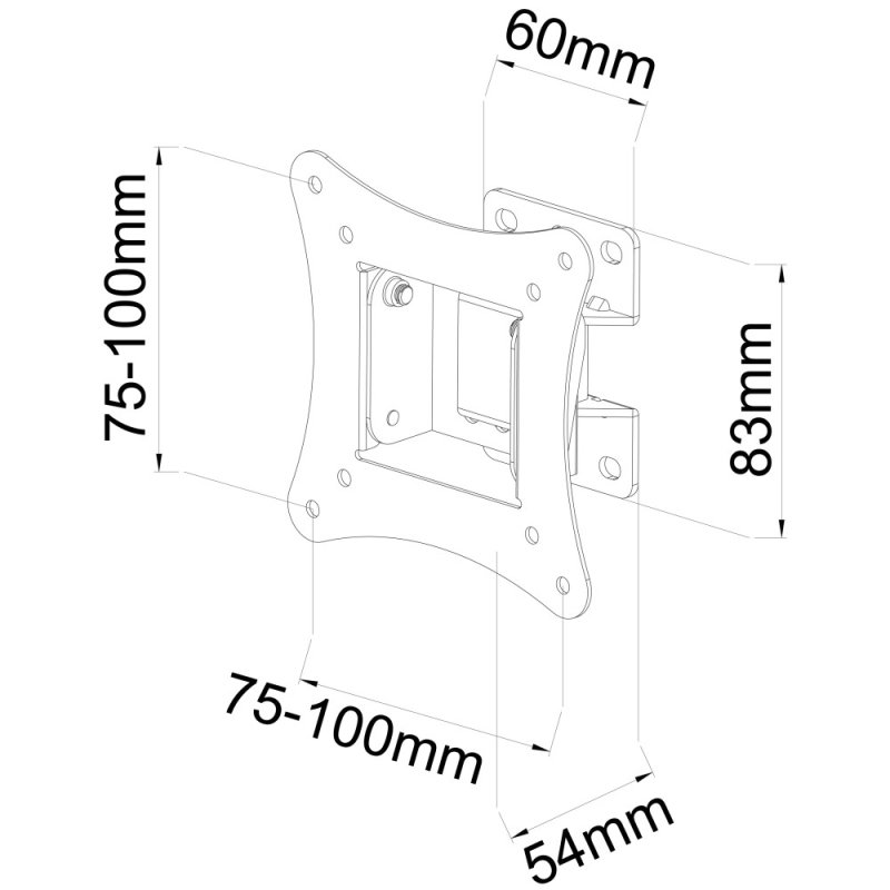 TECHLY Wandhalterung fuer 1 LCD TV LED 13-30 Zoll neigbar drehbar 1 Gelenk Tragkraft 15 Kg Tiefe 54mm schwarz