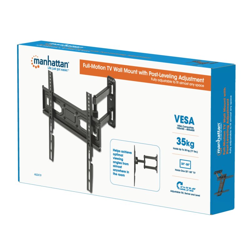 Manhattan Wall Mount for TV & Monitors (Full Motion), For screens 32" to 55", VESA compatability: all between 100x100mm