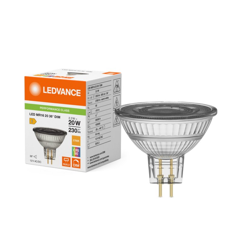 Osram LED MR16 20 36° DIM P 2.2W 927 GU5.3 Dimmbare Niedervolt-LED-Reflektorlampen