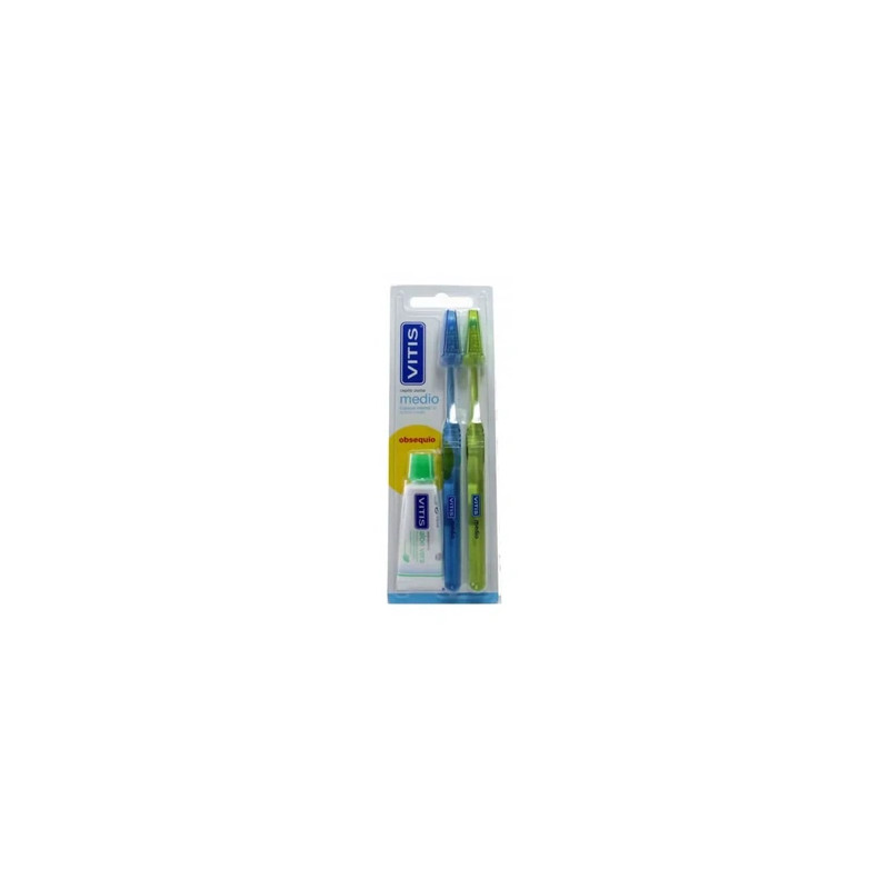 Vitis Vitis Toothbrush Medium Two Pack With Vtis Toothpaste 15ml