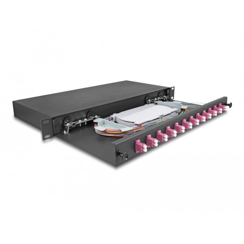 DeLOCK Boitier de jonction 19″ de fibre optique, 12 x LC Duplex OM4, 1U, entièrement assemblée