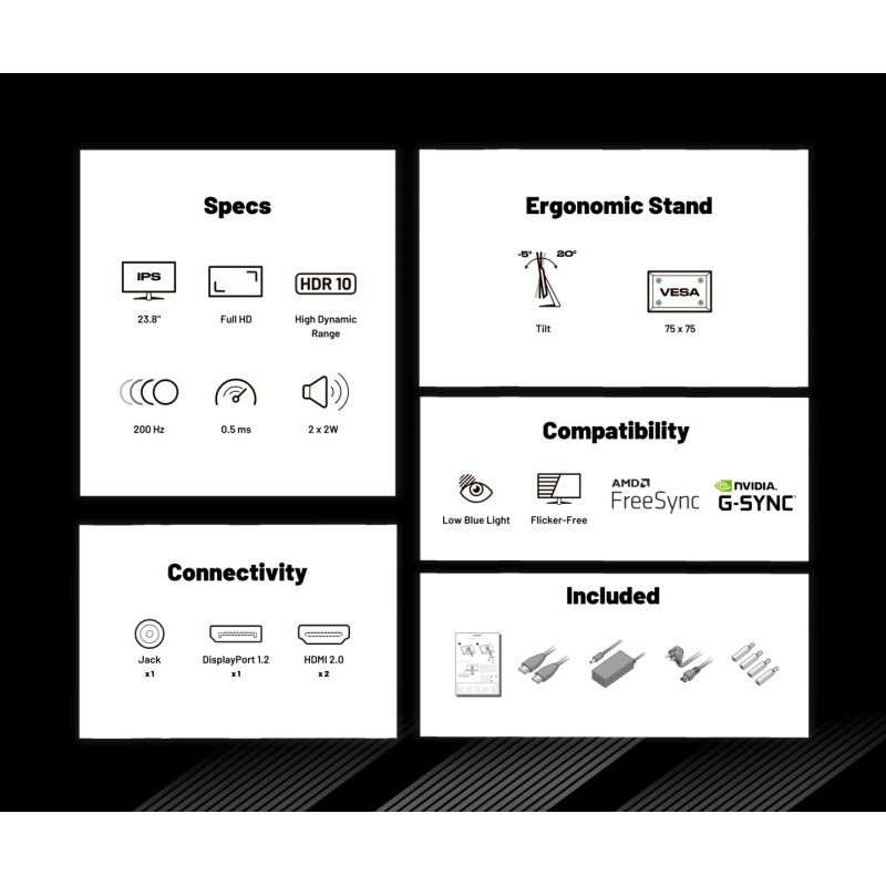 JAPANNEXT JN-I238FHD200F écran plat de PC 60,5 cm (23.8") 1920 x 1080 pixels Full HD LCD Noir