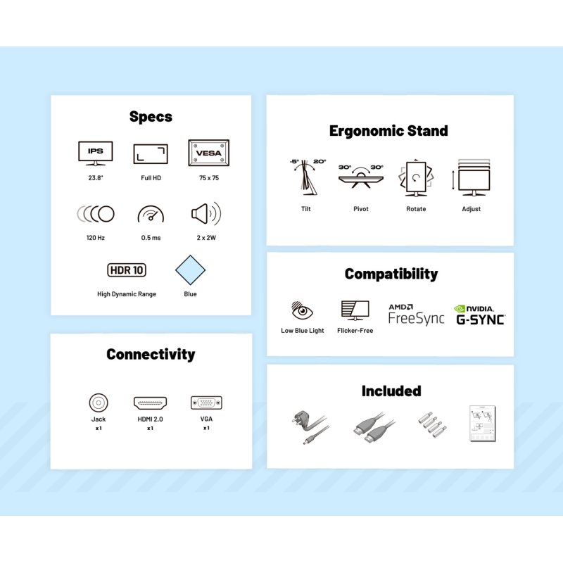 JAPANNEXT JN-I238FHD120F-HSP-BB computer monitor 60.5 cm (23.8") 1920 x 1080 pixels Full HD LCD Blue