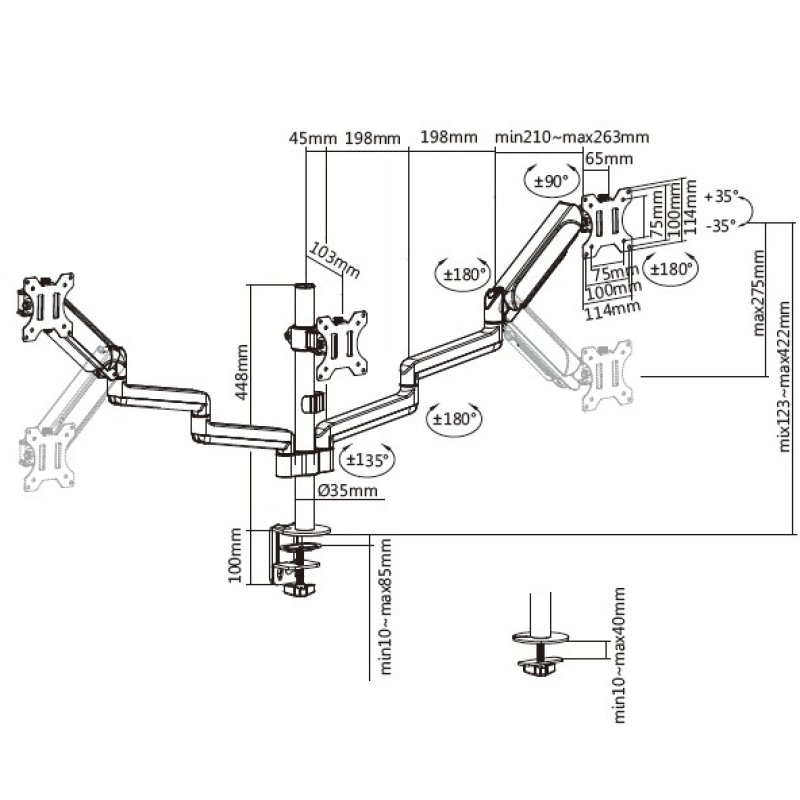 EQUIP 650134 17"-27" Neig-/schwenkbare Verdreifachenmonitorhalter