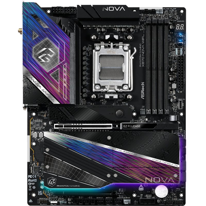Asrock X870 NOVA WIFI, AMD X870, AM5, ATX, 4 DDR5, HDMI, 2 USB4, Wi-Fi 7, 5G LAN, RGB, 5x M.2