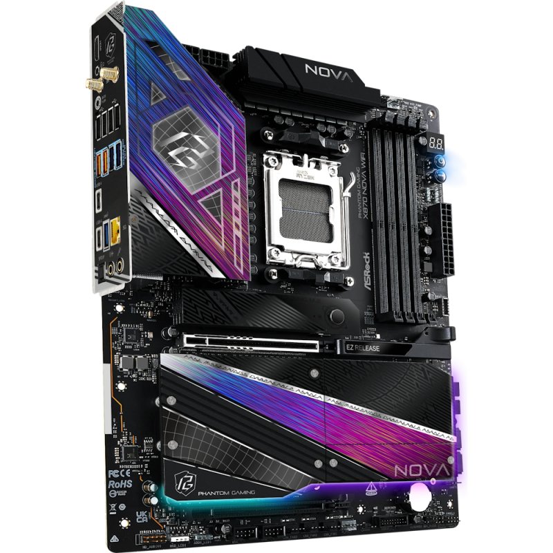 Asrock X870 NOVA WIFI, AMD X870, AM5, ATX, 4 DDR5, HDMI, 2 USB4, Wi-Fi 7, 5G LAN, RGB, 5x M.2